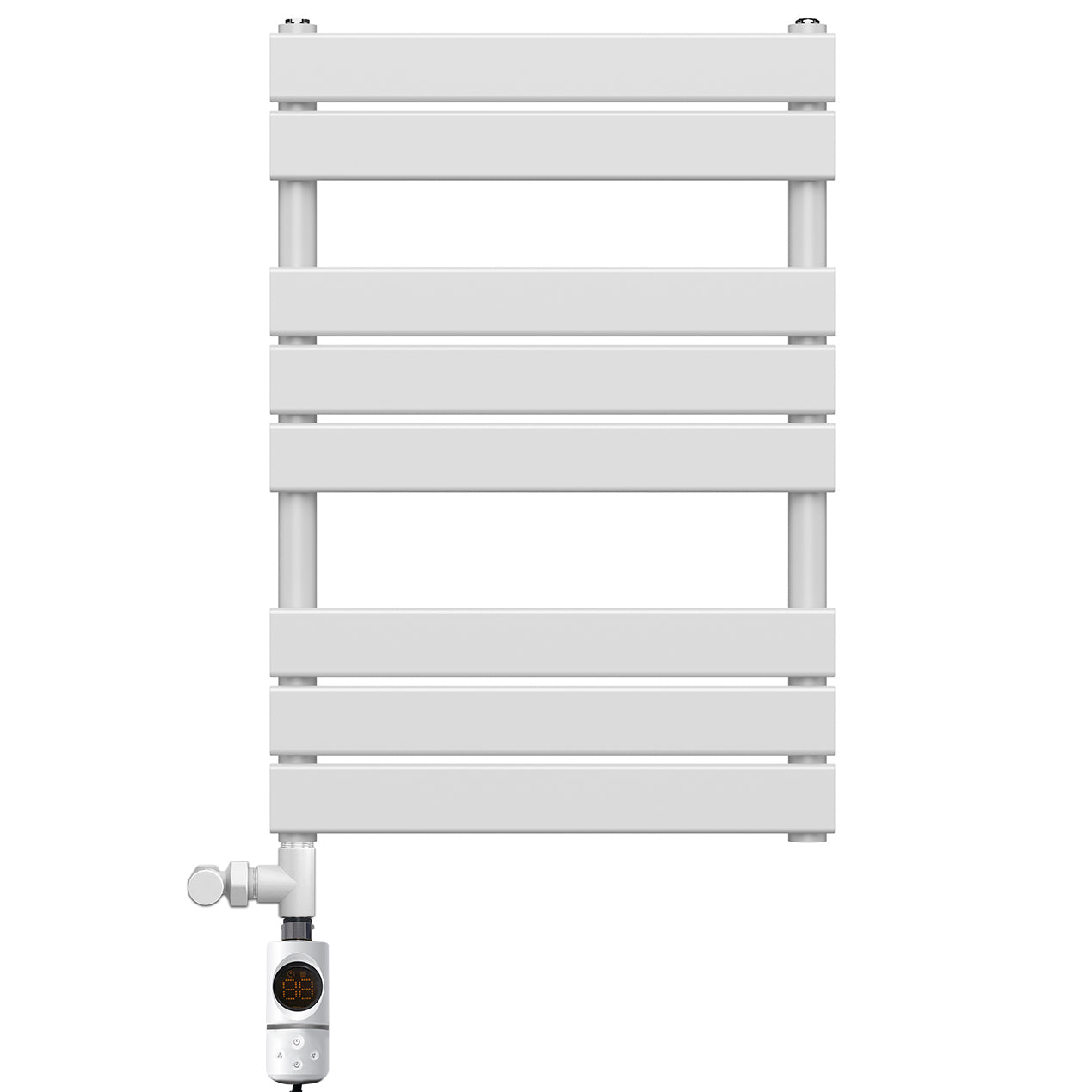  Dual Fuel 550 x 800mm Flat Panel White Heated Towel Rail Radiator - (incl. Valves + Electric Heating Kit)