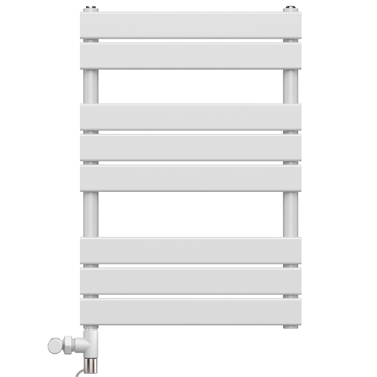  Dual Fuel 550 x 800mm Flat Panel White Heated Towel Rail Radiator - (incl. Valves + Electric Heating Kit)