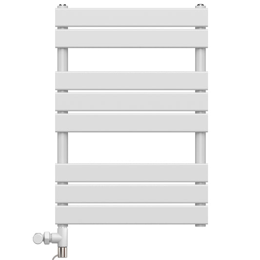 Dual Fuel 550 x 800mm Flat Panel White Heated Towel Rail Radiator - (incl. Valves + Electric Heating Kit) 