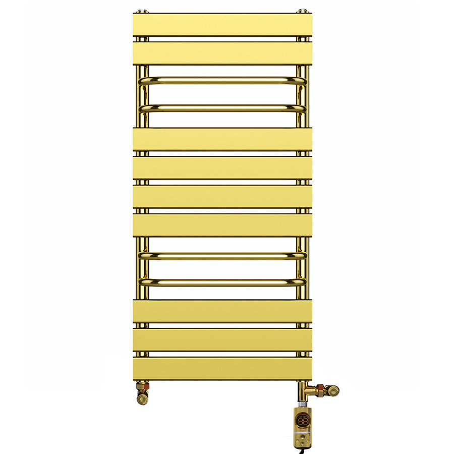 500mm Wide  x 1000mm High  Dual Fuel Designer Shiny Gold Towel Rail Radiator With Towel Holders