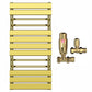 500mm Wide - 1000mm High Designer Shiny Gold Heated Towel Rail Radiator With Towel Holders
