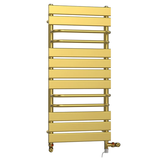 Dual Fuel – 500 x 1000 mm gerader, goldener Handtuchheizkörper mit Handtuchhaltern – (inkl. Ventile + Elektroheizungs-Set) 