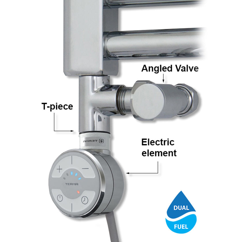  Terma Moa Chrome Dual Fuel Kit for Heated Towel Rails Electric Element, Valves, T Piece