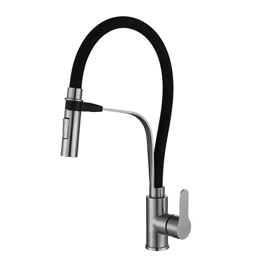 Stainless Kitchen Faucet 360 Flexible Bendable Swivel Dual Spray Chrome Tap Mixer Black Hose Model KPY-3154