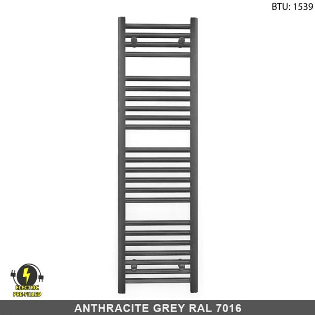 300mm Wide - 1200mm High  Anthracite Grey Electric Heated Towel Rail Radiator