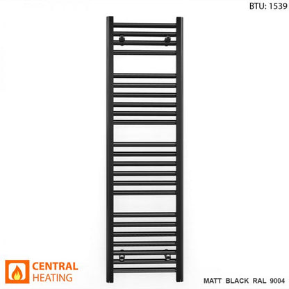  300mm Wide - 1200mm High Flat Black Heated Towel Rail Radiator 