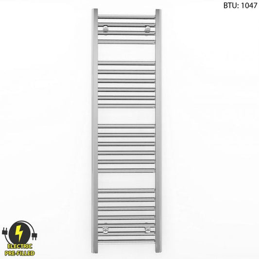 300mm Wide - 1200mm High Flat Chrome Electric Heated Towel Rail Radiator