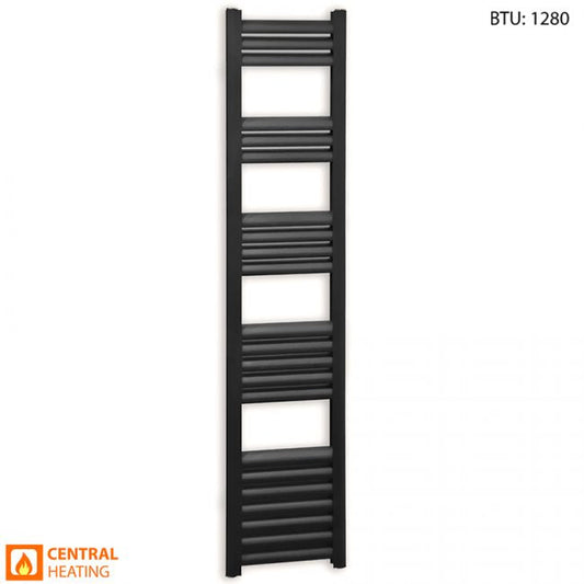 300mm Wide - 1400mm High Accuro Korle Matt Black Designer Heated Towel Rail Radiator