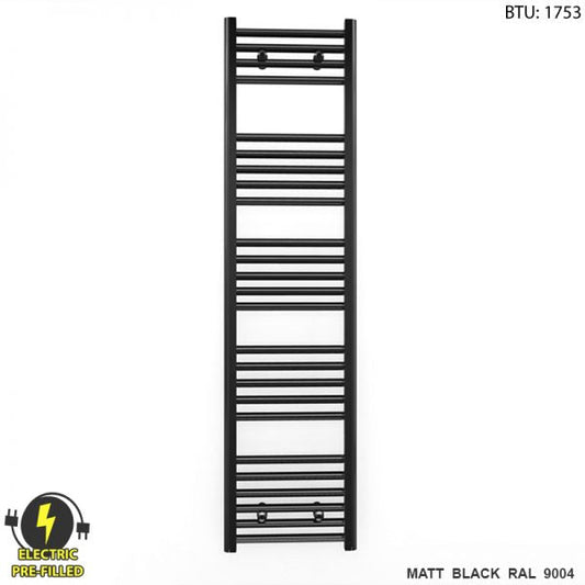 300mm Wide - 1400mm High Flat Black Electric Heated Towel Rail Radiator