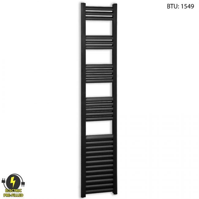  300mm Wide - 1600mm High Accuro Korle Matt Black Electric Heated Towel Rail Radiator