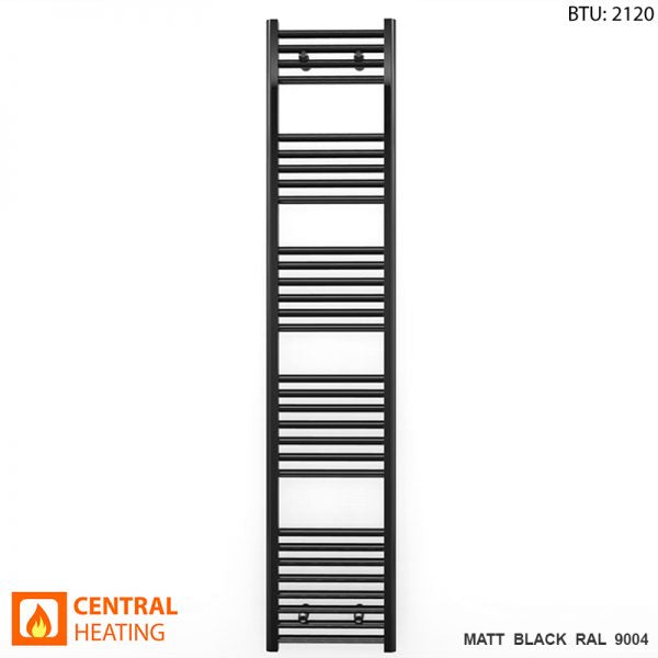  300mm Wide - 1700mm High Flat Black Heated Towel Rail Radiator