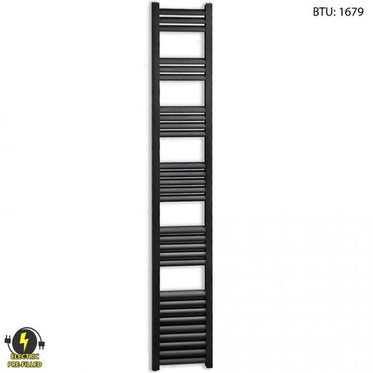 300mm Wide - 1800mm High Accuro Korle Matt Black Electric Heated Towel Rail Radiator