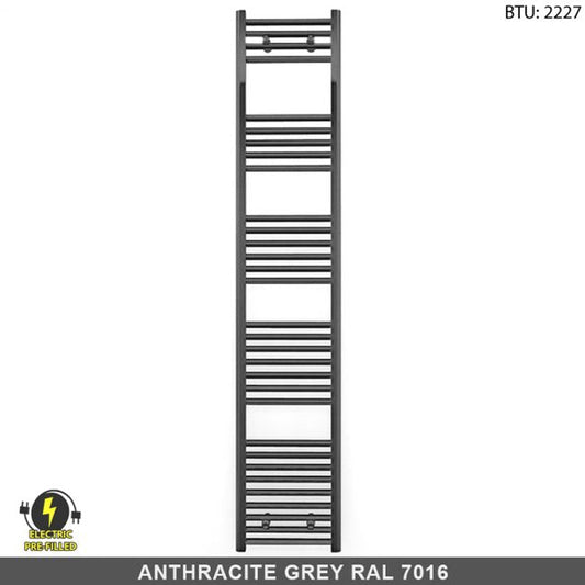 300mm Wide - 1800mm High Anthracite Grey Electric Heated Towel Rail Radiator