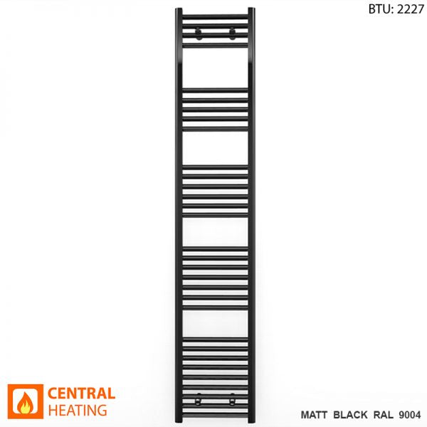  300mm Wide - 1800mm High Flat Black Heated Towel Rail Radiator