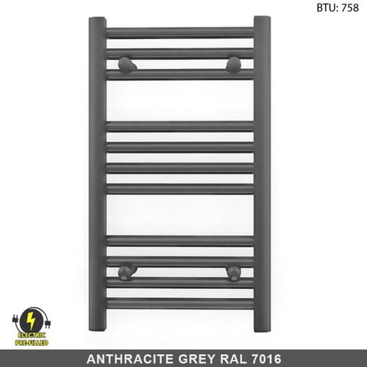 300mm Wide - 600mm High  Anthracite Grey Electric Heated Towel Rail Radiator