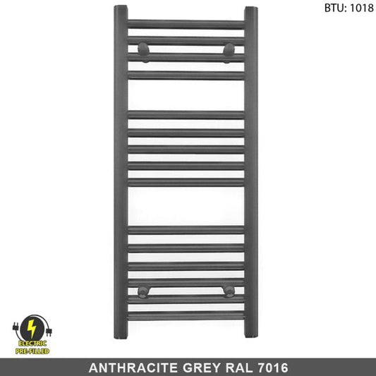 300mm Wide - 800mm High Anthracite Grey Electric Heated Towel Rail Radiator