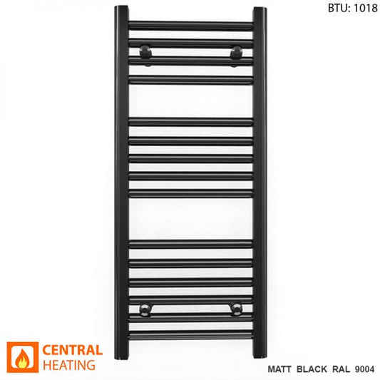 300mm Wide - 800mm High Flat Black Heated Towel Rail Radiator