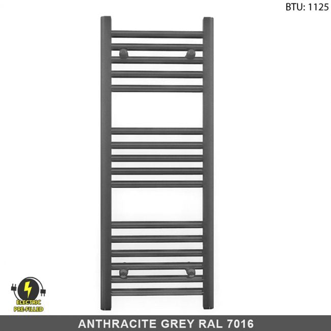 300mm Wide - 900mm High  Anthracite Grey Electric Heated Towel Rail Radiator