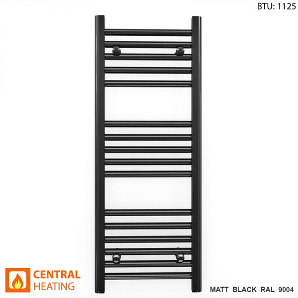  300mm Wide - 900mm High Flat Black Heated Towel Rail Radiator