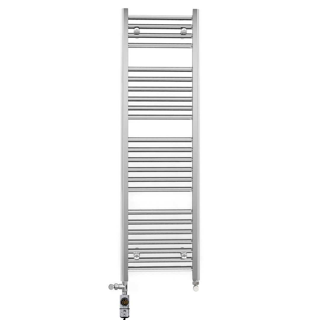  Dual Fuel 300 x 1200mm Straight Chrome  Heated Towel Rail Radiator- (incl. Valves + Electric Heating Kit)