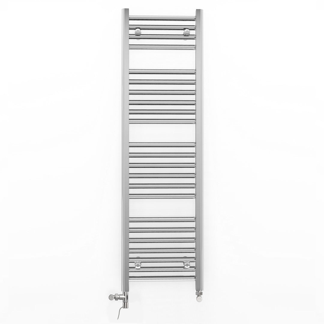 Dual Fuel 300 x 1200mm Straight Chrome  Heated Towel Rail Radiator- (incl. Valves + Electric Heating Kit)