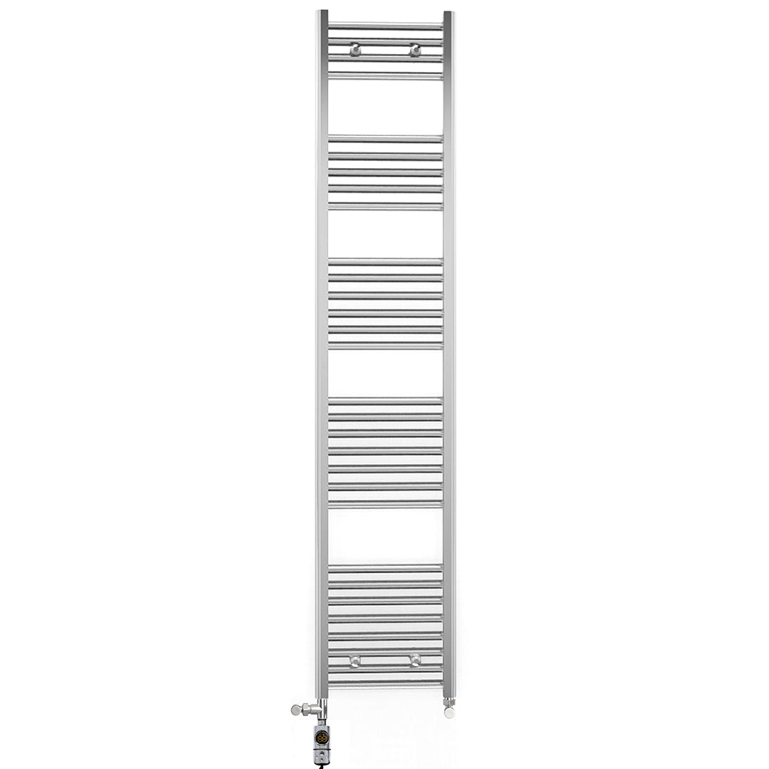  Dual Fuel 400 x 1700mm Straight Chrome  Heated Towel Rail Radiator- (incl. Valves + Electric Heating Kit)