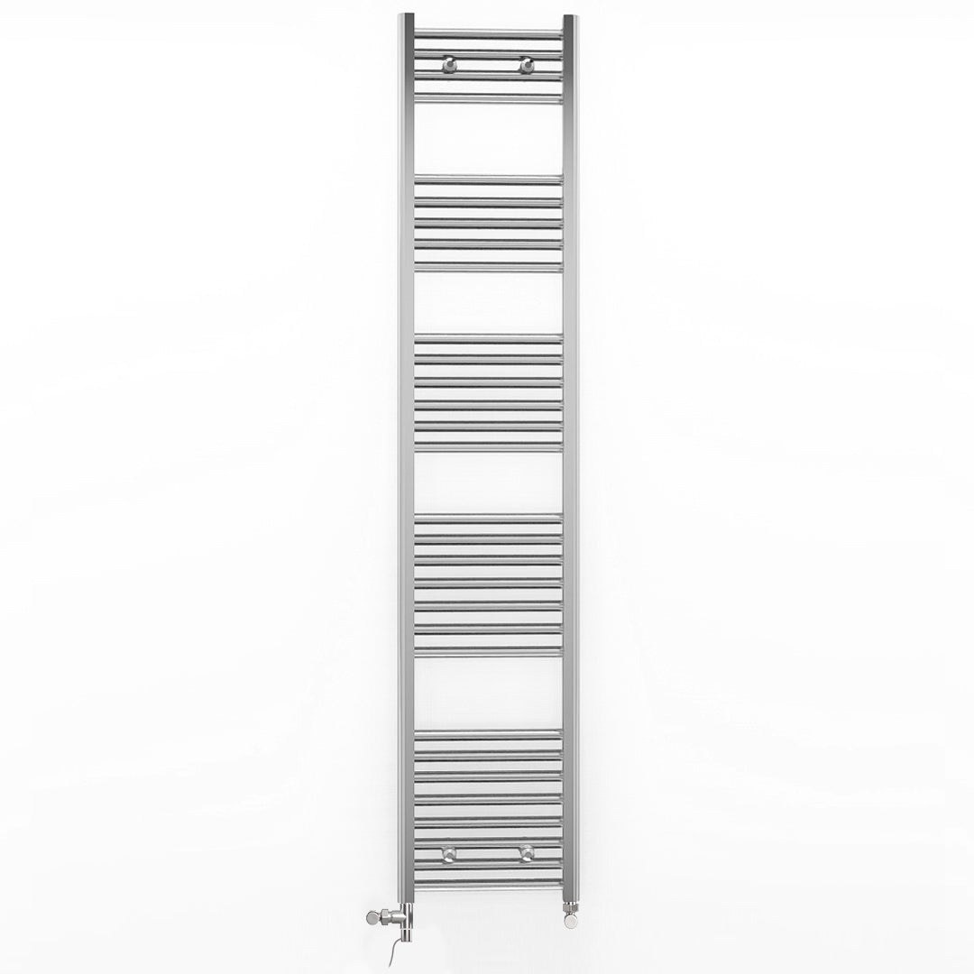  Dual Fuel 400 x 1700mm Straight Chrome  Heated Towel Rail Radiator- (incl. Valves + Electric Heating Kit)