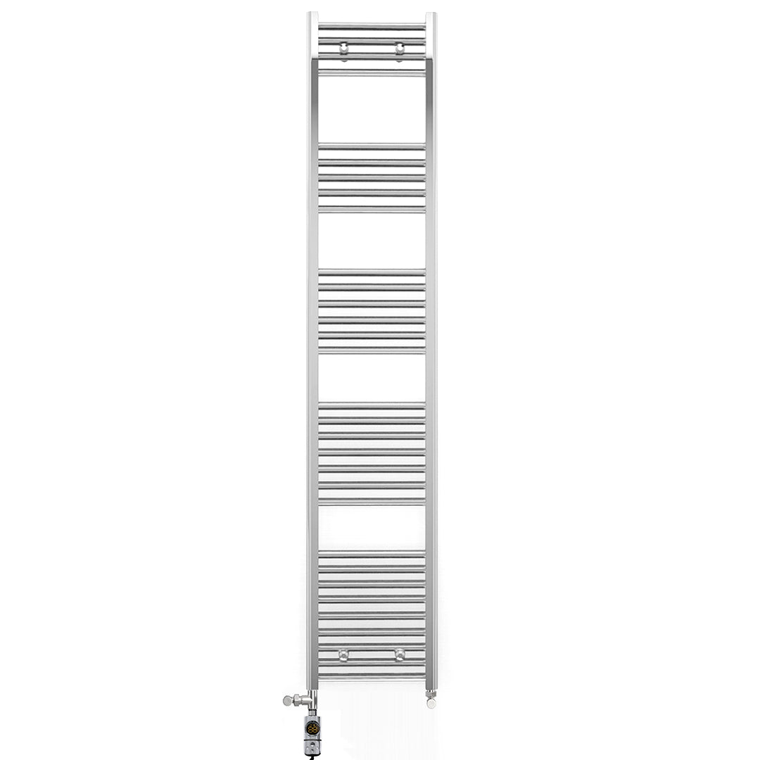 Dual Fuel 300 x 1800mm Straight Chrome  Heated Towel Rail Radiator- (incl. Valves + Electric Heating Kit)