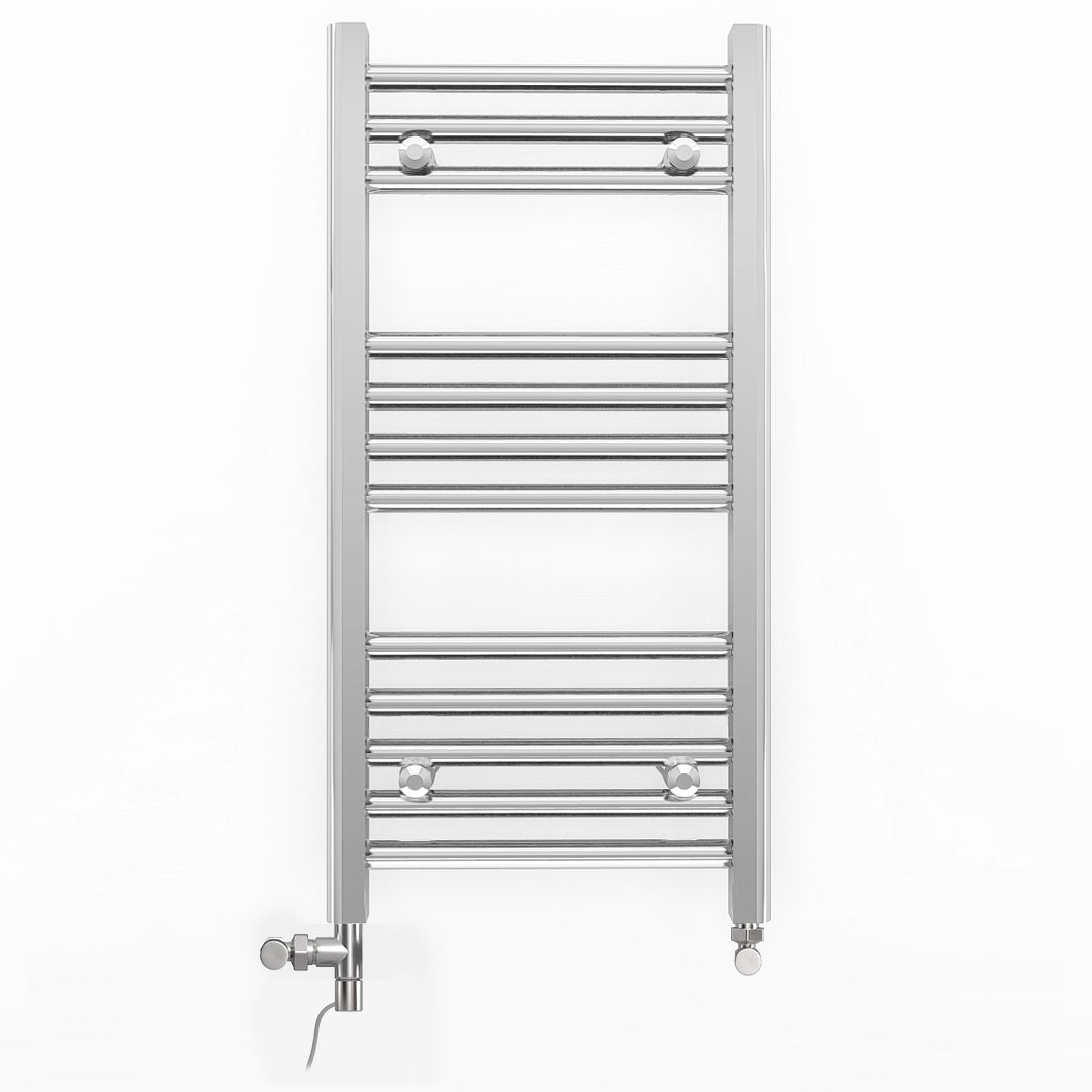 Dual Fuel 400 x 700mm Straight Chrome  Heated Towel Rail Radiator- (incl. Valves + Electric Heating Kit)