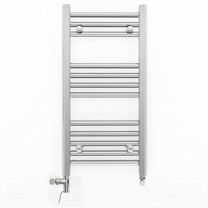  Dual Fuel 400 x 700mm Straight Chrome  Heated Towel Rail Radiator- (incl. Valves + Electric Heating Kit) 