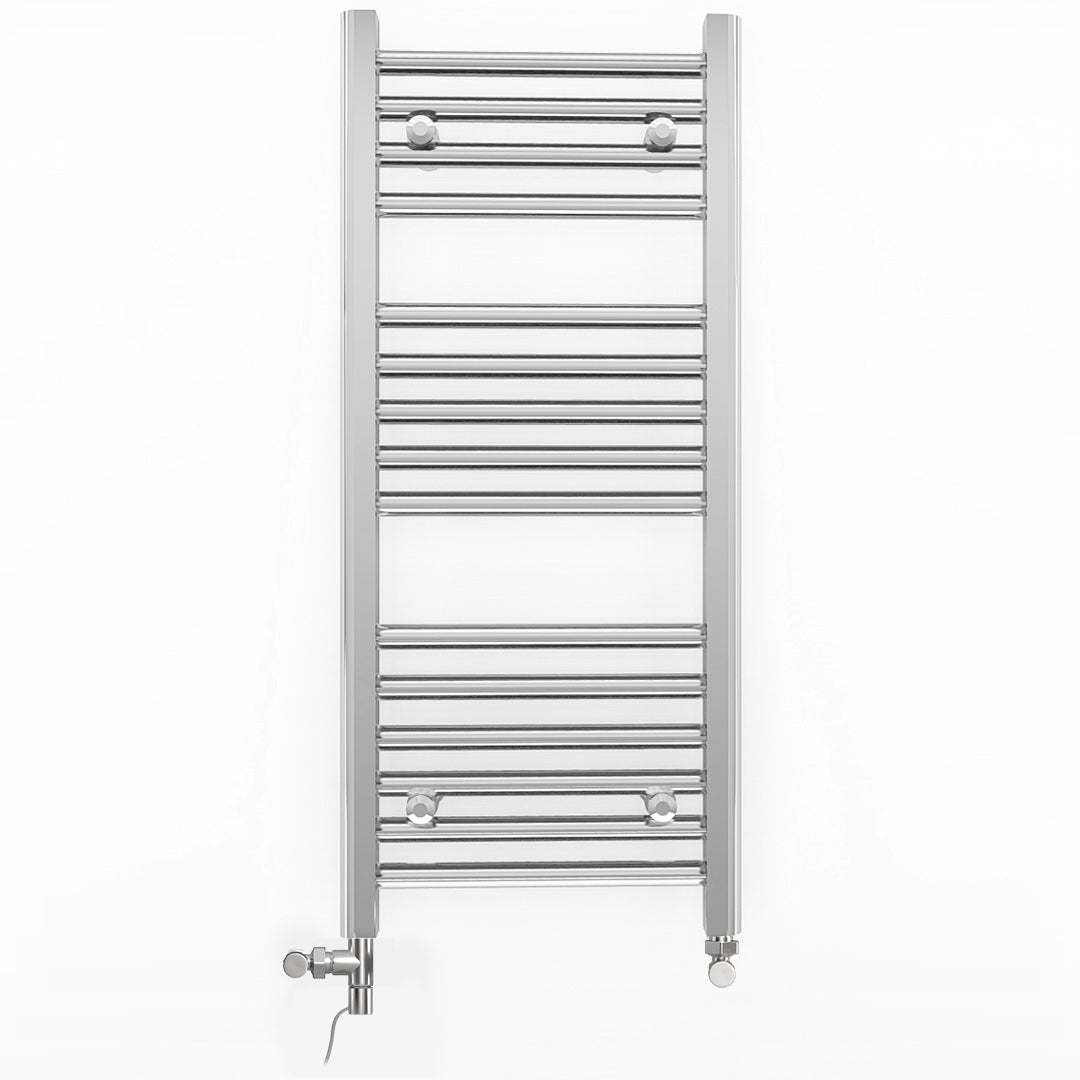 Dual Fuel 400 x 800mm Straight Chrome Heated Towel Rail Radiator incl. Valves Electric Heating Kit