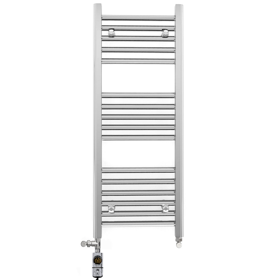  Dual Fuel 300 x 900mm Straight Chrome  Heated Towel Rail Radiator- (incl. Valves + Electric Heating Kit)
