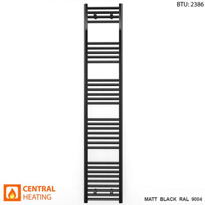 350mm Wide - 1800mm High Flat Black Heated Towel Rail Radiator