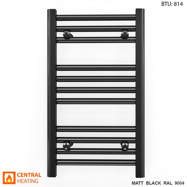  350mm Wide - 600mm High Flat Black Heated Towel Rail Radiator