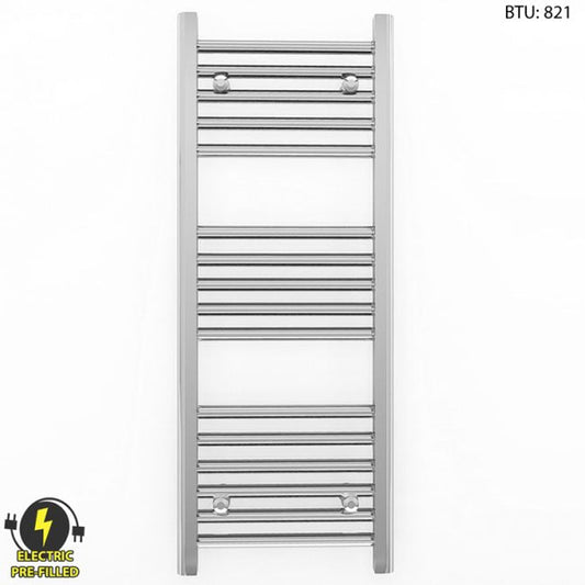 350mm Wide - 900mm High Flat Chrome Electric Heated Towel Rail Radiator