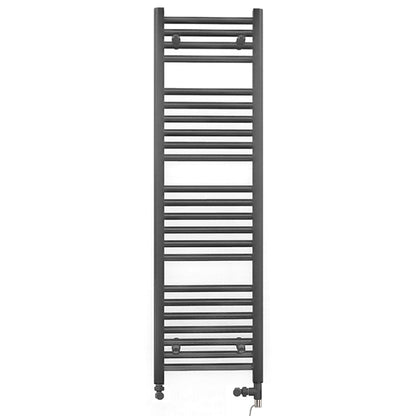 Dual Fuel 400 x 1200mm Straight Anthracite Grey Heated Towel Rail - (incl. Valves + Electric Heating Kit)