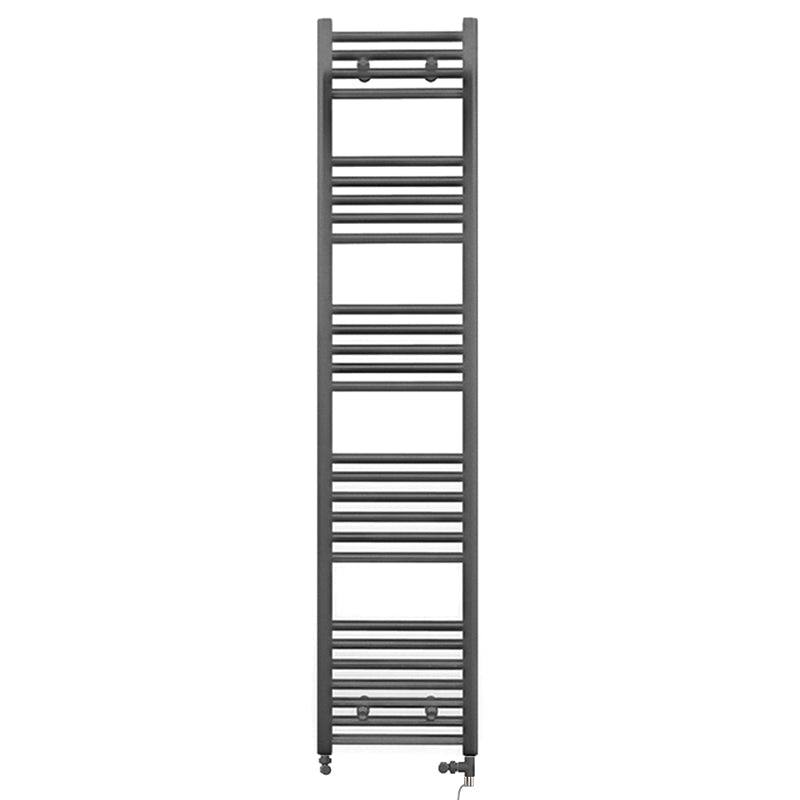  Dual Fuel 300 x 1600mm Straight Anthracite Grey Heated Towel Rail - (incl. Valves + Electric Heating Kit)