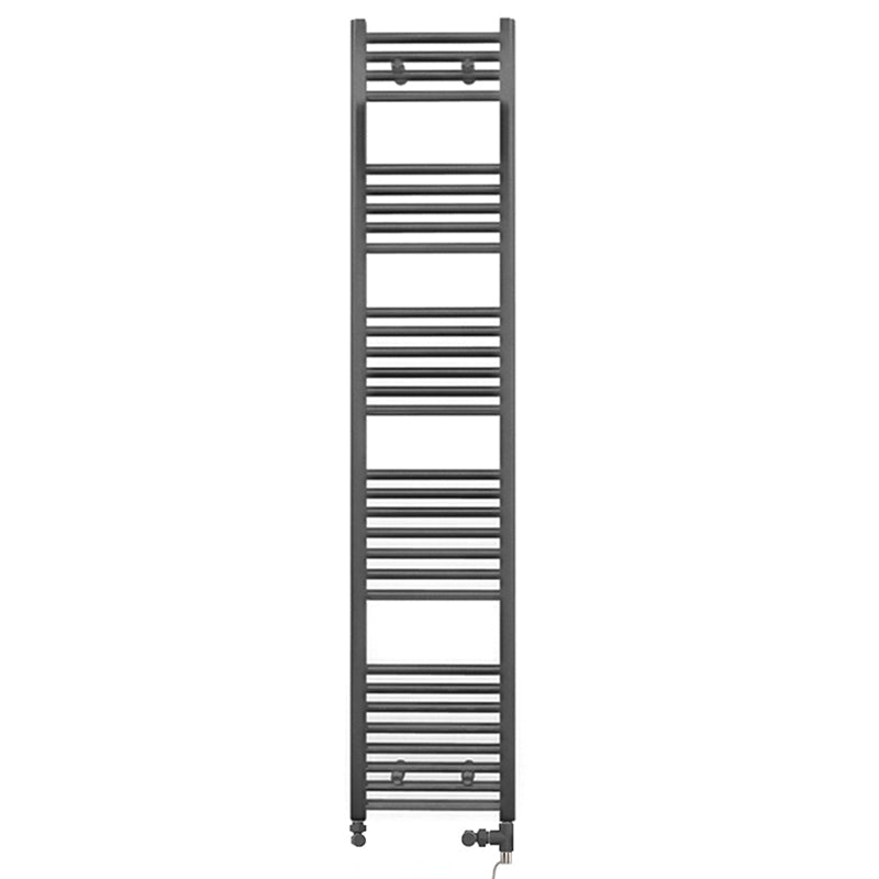  Dual Fuel 450 x 1700mm Straight Anthracite Grey Heated Towel Rail - (incl. Valves + Electric Heating Kit)