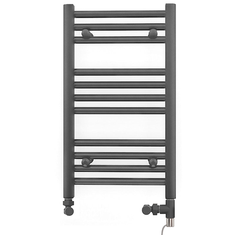 Dual Fuel 400 x 600mm Straight Anthracite Grey Heated Towel Rail - (incl. Valves + Electric Heating Kit)