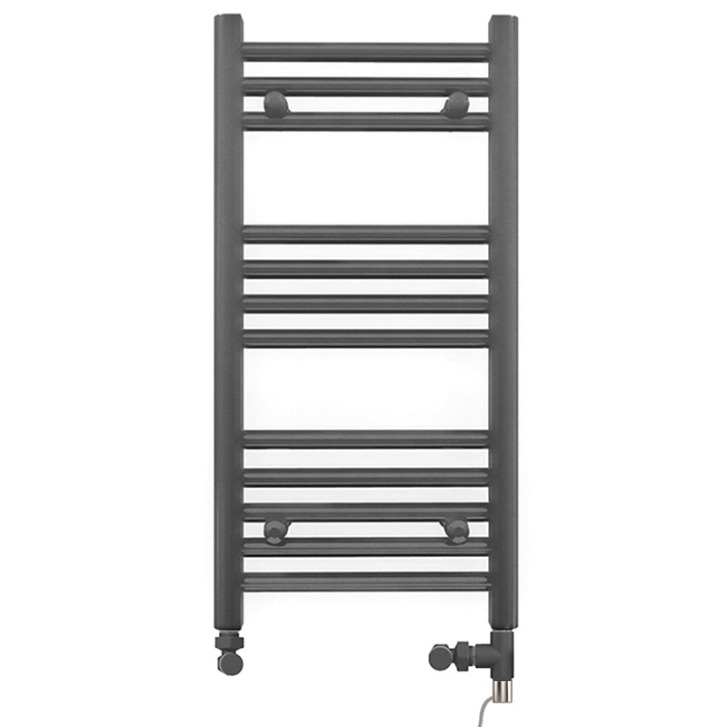 Dual Fuel 400 x 700mm Straight Anthracite Grey Heated Towel Rail - (incl. Valves + Electric Heating Kit)