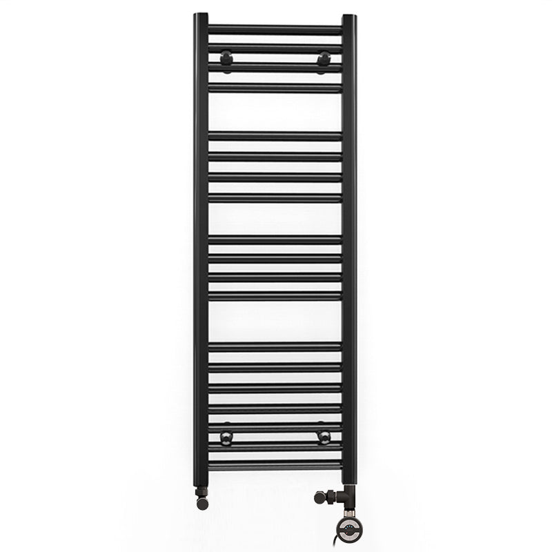  Dual Fuel 300 x 1000mm Straight Matt Black Heated Towel Rail - (incl. Valves + Electric Heating Kit)
