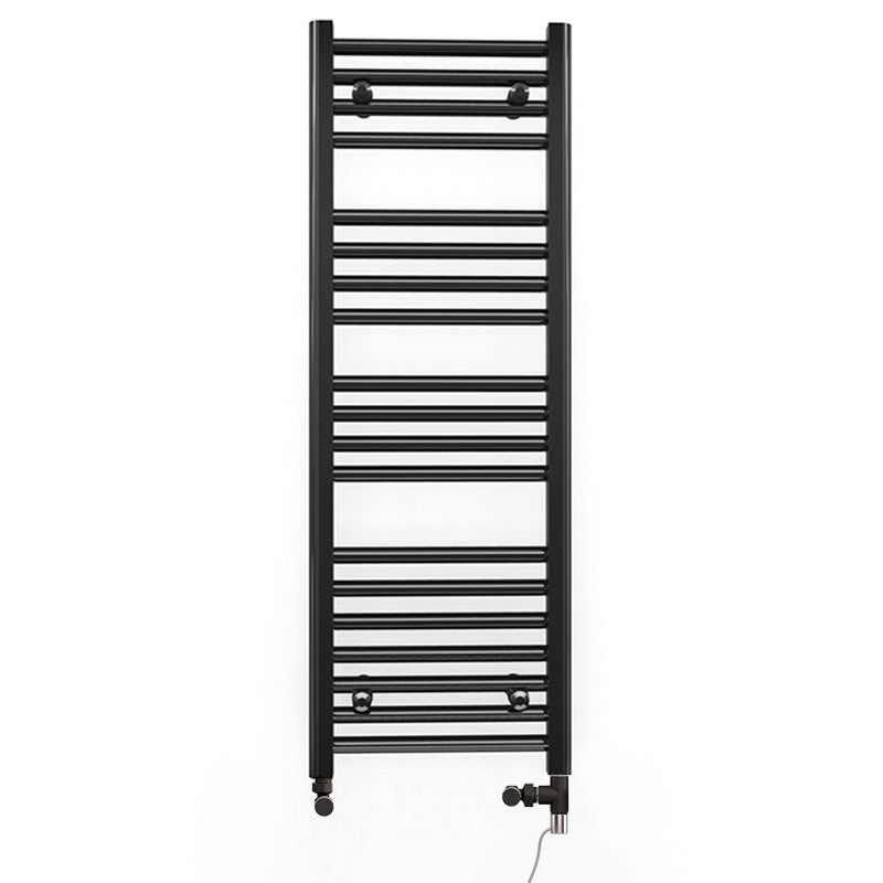 Dual Fuel 400 x 1000mm Straight Matt Black Heated Towel Rail - (incl. Valves + Electric Heating Kit)