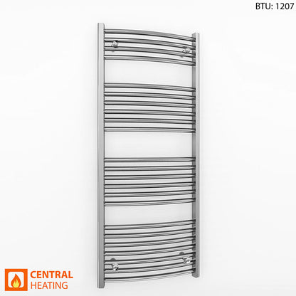 400mm Wide - 1200mm High Curved Chrome Heated Towel Rail Radiator