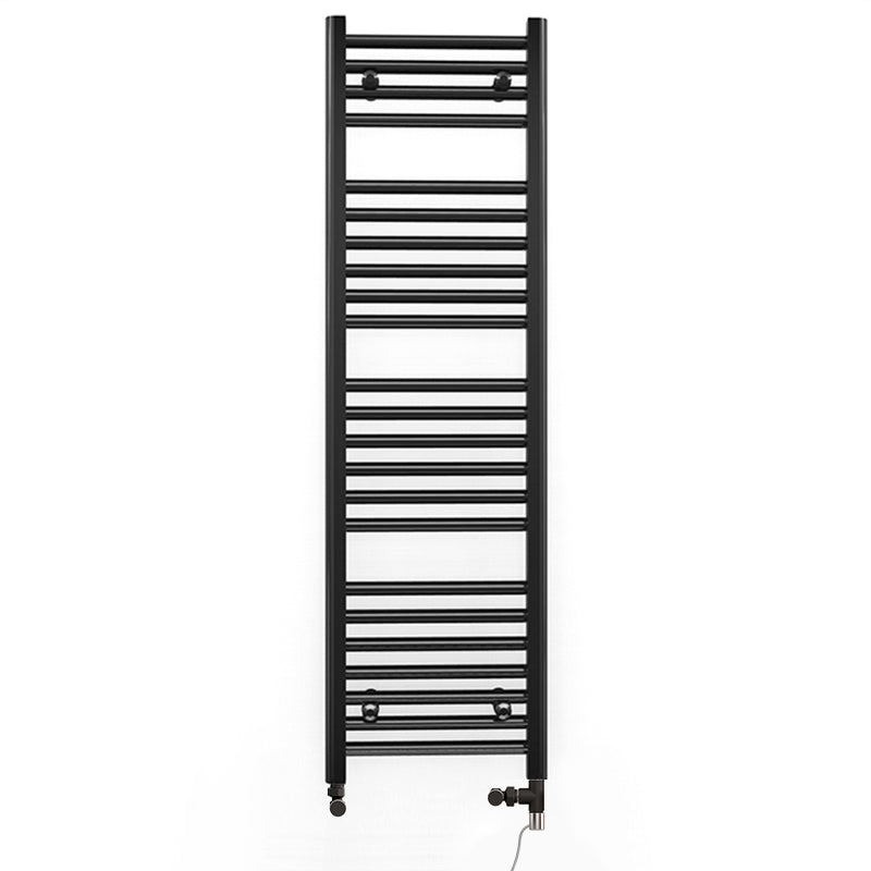 Dual Fuel 350 x 1200mm Straight Matt Black Heated Towel Rail - (incl. Valves + Electric Heating Kit)