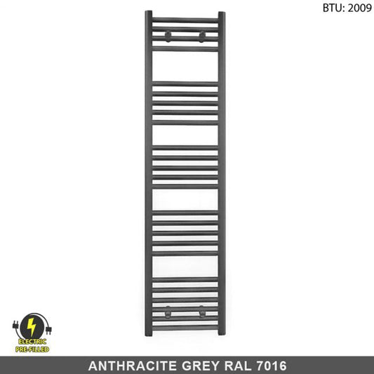 400mm Wide - 1400mm High Anthracite Grey  Electric Heated Towel Rail Radiator