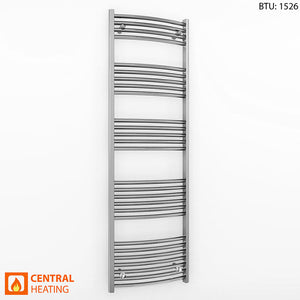 400mm Wide 1600mm High Curved Chrome Heated Towel Rail Radiator
