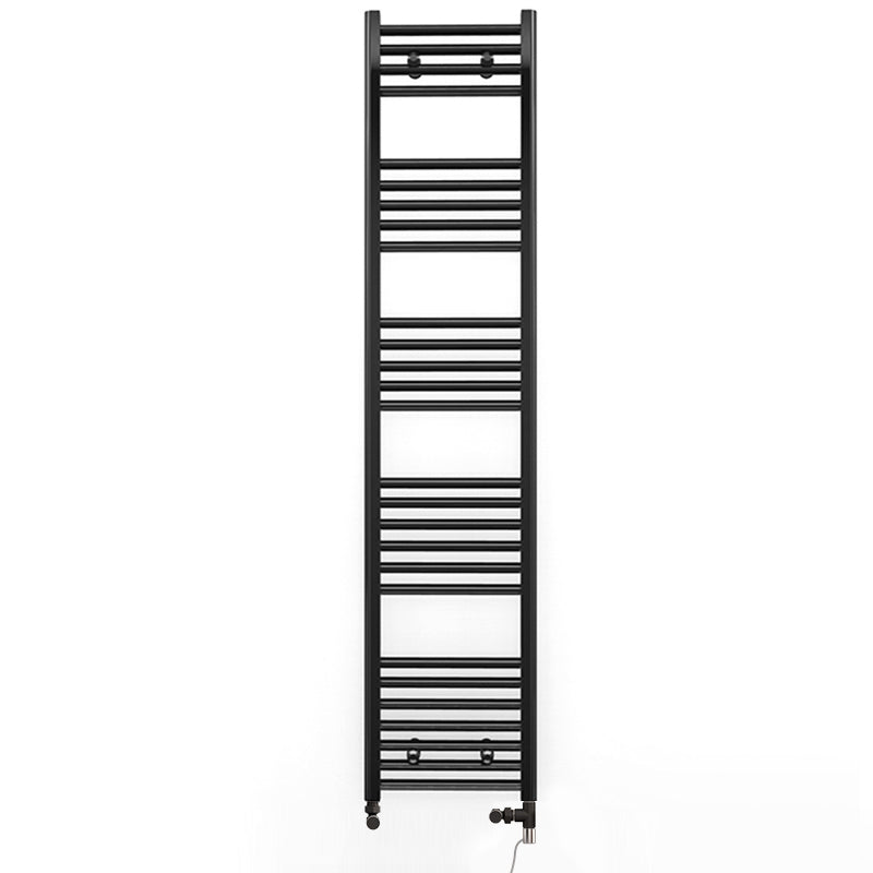 Dual Fuel 350 x 1600mm Straight Matt Black Heated Towel Rail - (incl. Valves + Electric Heating Kit)