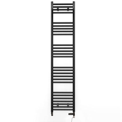  Dual Fuel 350 x 1600mm Straight Matt Black Heated Towel Rail - (incl. Valves + Electric Heating Kit) 