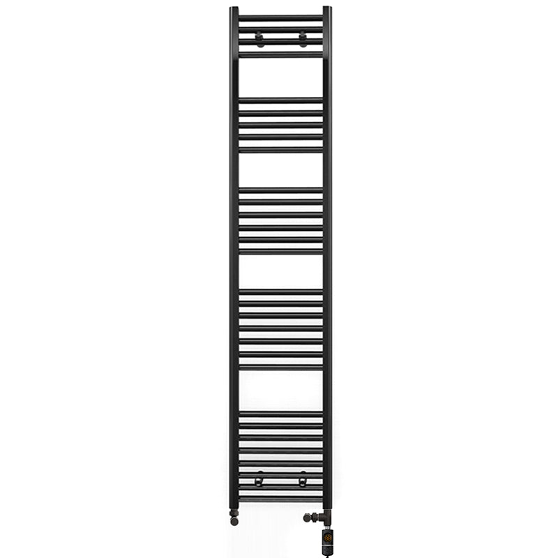  Dual Fuel 400 x 1700mm Straight Matt Black Heated Towel Rail - (incl. Valves + Electric Heating Kit)