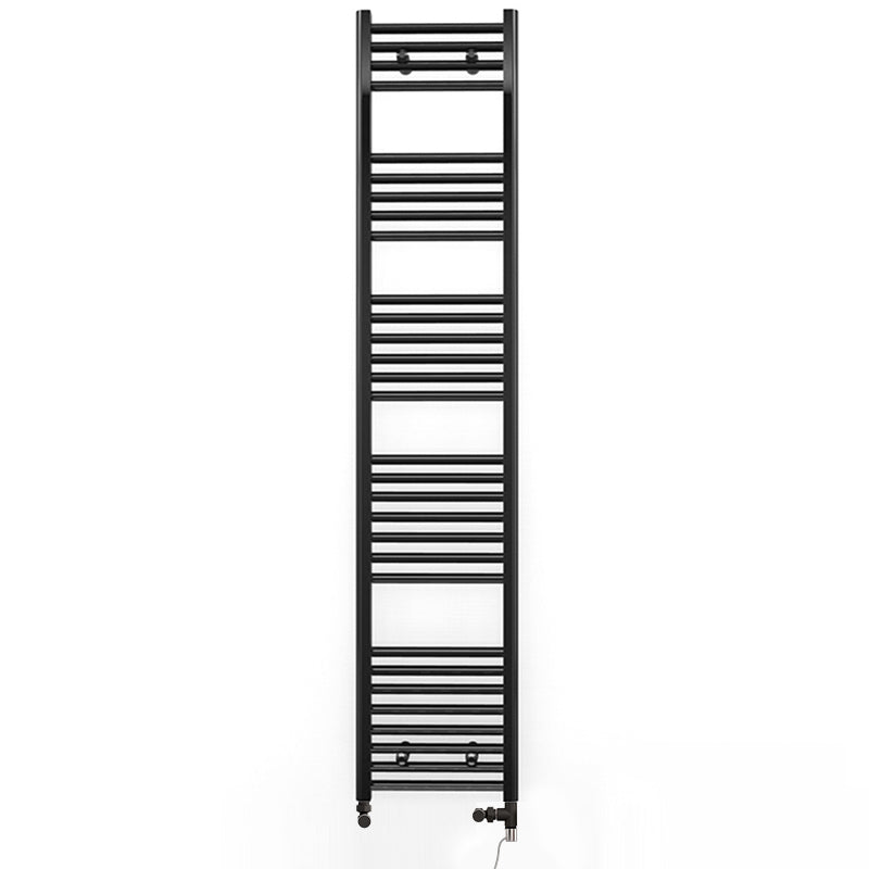  Dual Fuel 400 x 1700mm Straight Matt Black Heated Towel Rail - (incl. Valves + Electric Heating Kit)